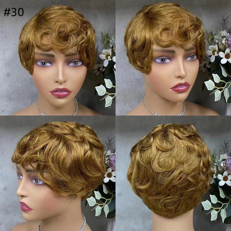 Colored Pixie Cut Human Hair Wig Full Machine-made Wig - 图片 3